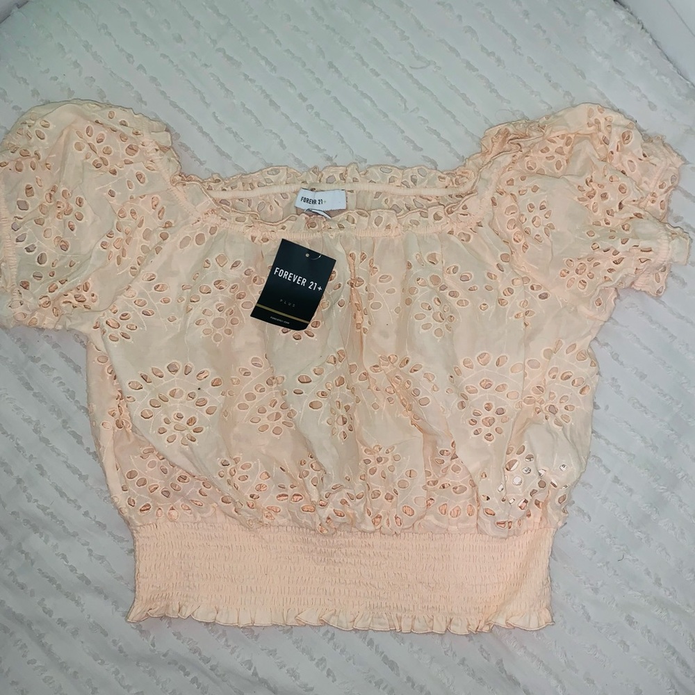Forever 21 Peach Gauze Eyelet OTS Blouse